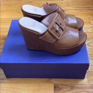 Stuart Weitzman Toffee Seatbelt Wedge Platforms